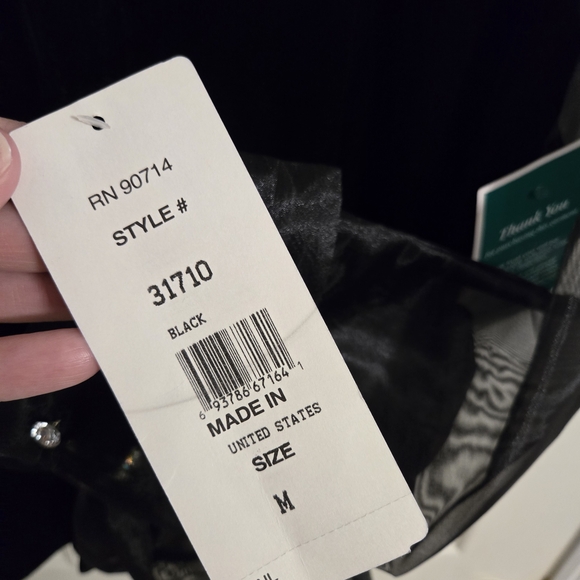 MSK Black Sheer Sleeve Holiday Velour Blouse Size Medium New With Tags - Picture 5 of 10